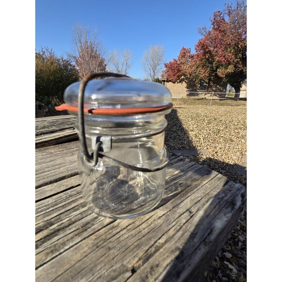 Vintage 1/2 Pint Ball Ideal Clear Glass Canning Jar with Lid and Wire Bail - Picture 6 of 10
